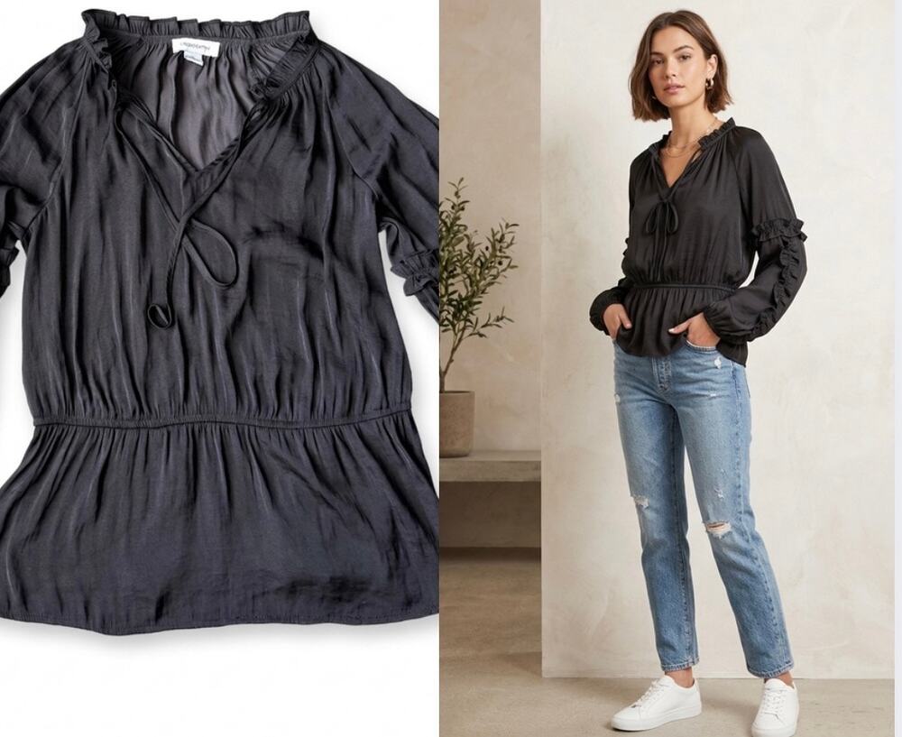Calligraphie Black Ruffle Long Sleeve Boho Blouse Size M